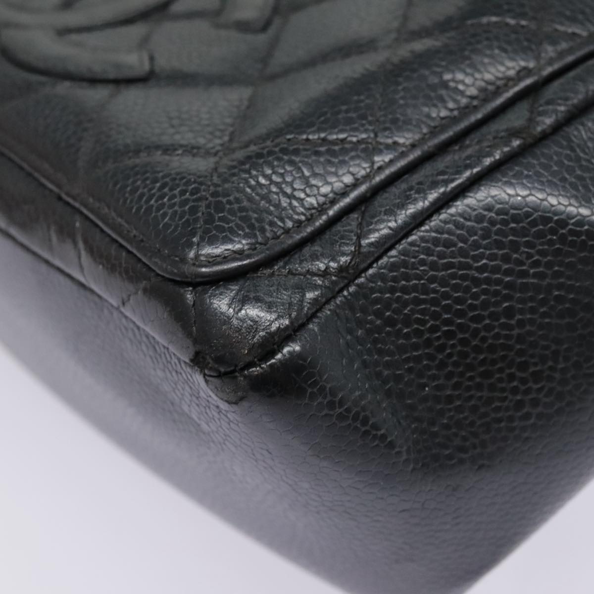 CHANEL Matelasse Hand Bag Caviar Skin Black Silver CC bs18836