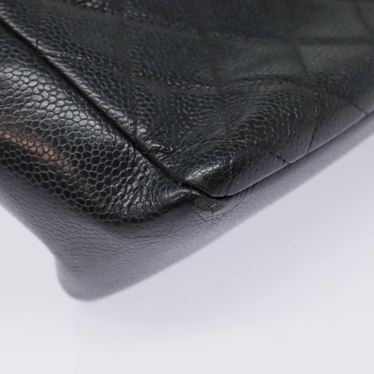 CHANEL Matelasse Hand Bag Caviar Skin Black Silver CC bs18836