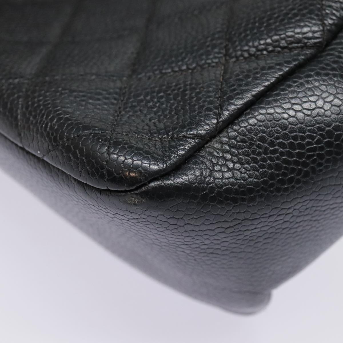 CHANEL Matelasse Hand Bag Caviar Skin Black Silver CC bs18836