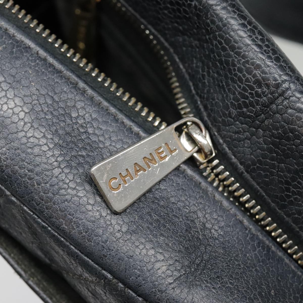 CHANEL Matelasse Hand Bag Caviar Skin Black Silver CC bs18836