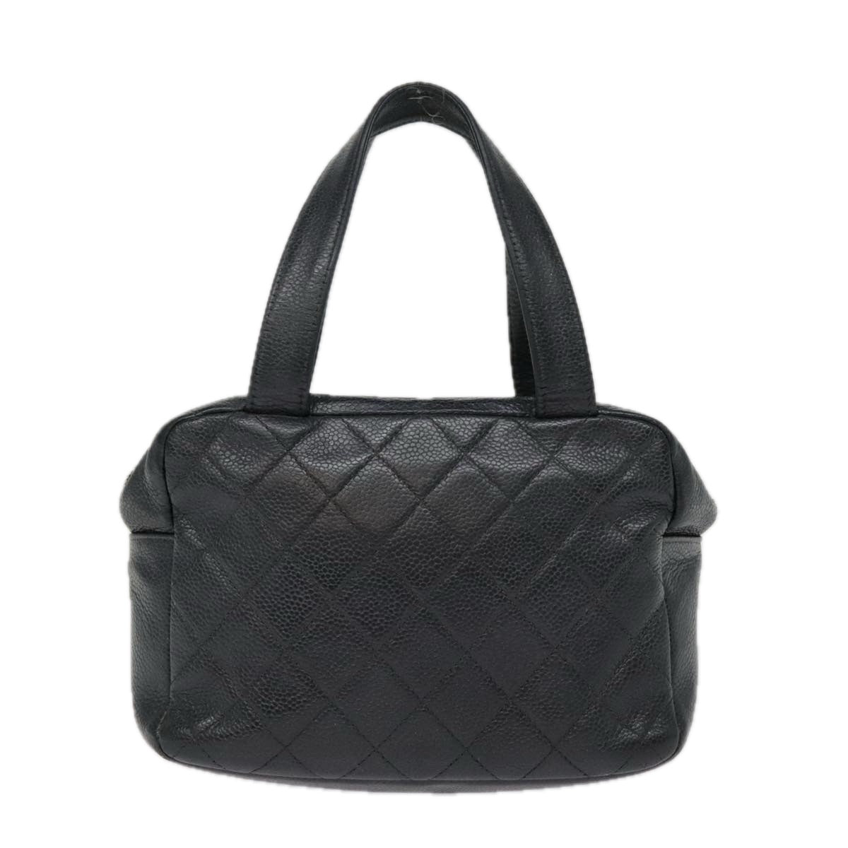 CHANEL Matelasse Hand Bag Caviar Skin Black Silver CC bs18836