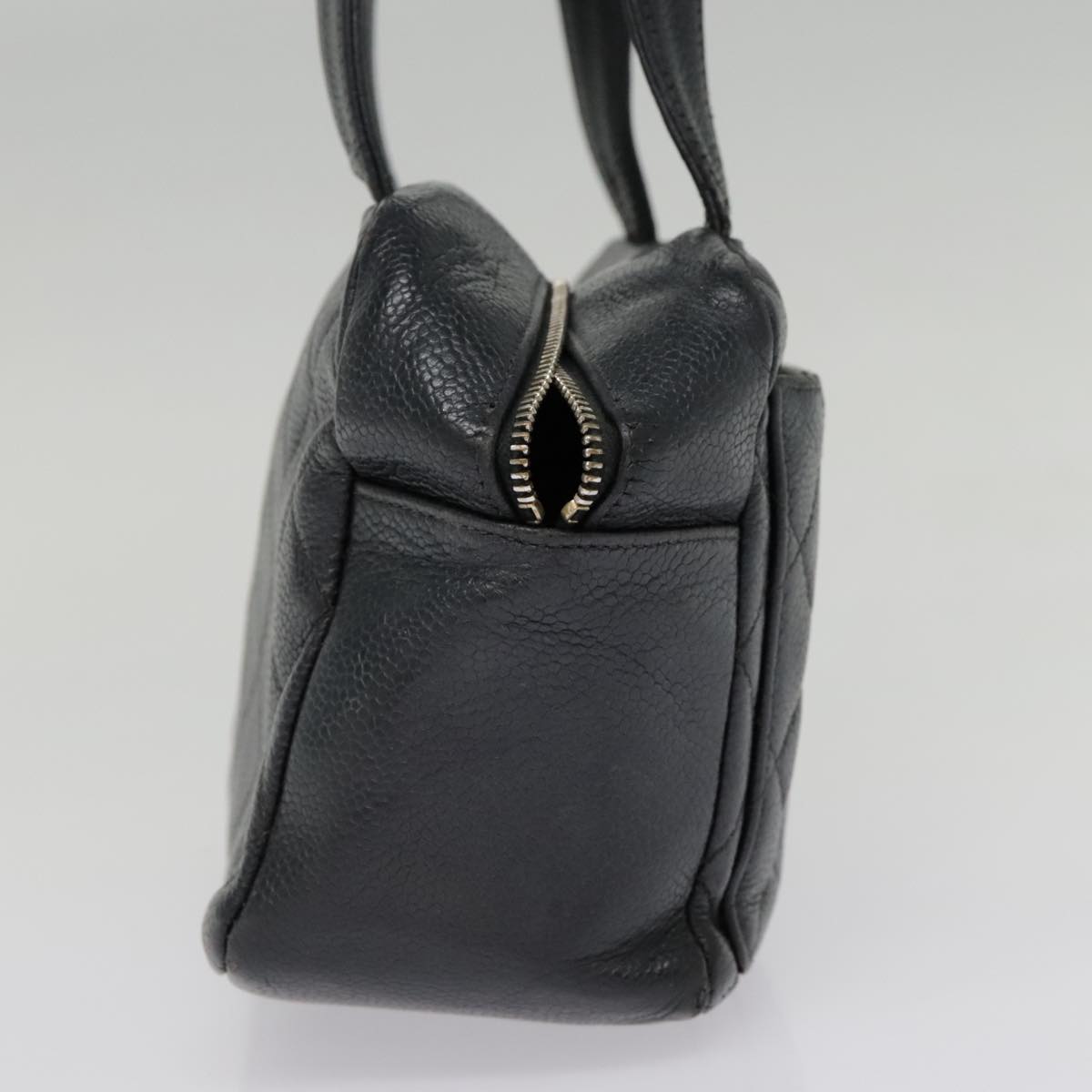 CHANEL Matelasse Hand Bag Caviar Skin Black Silver CC bs18836