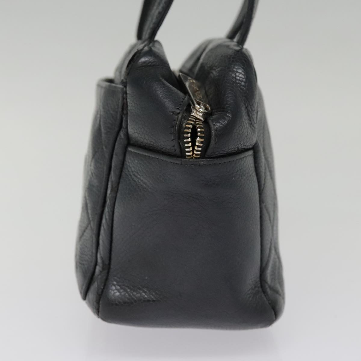 CHANEL Matelasse Hand Bag Caviar Skin Black Silver CC bs18836