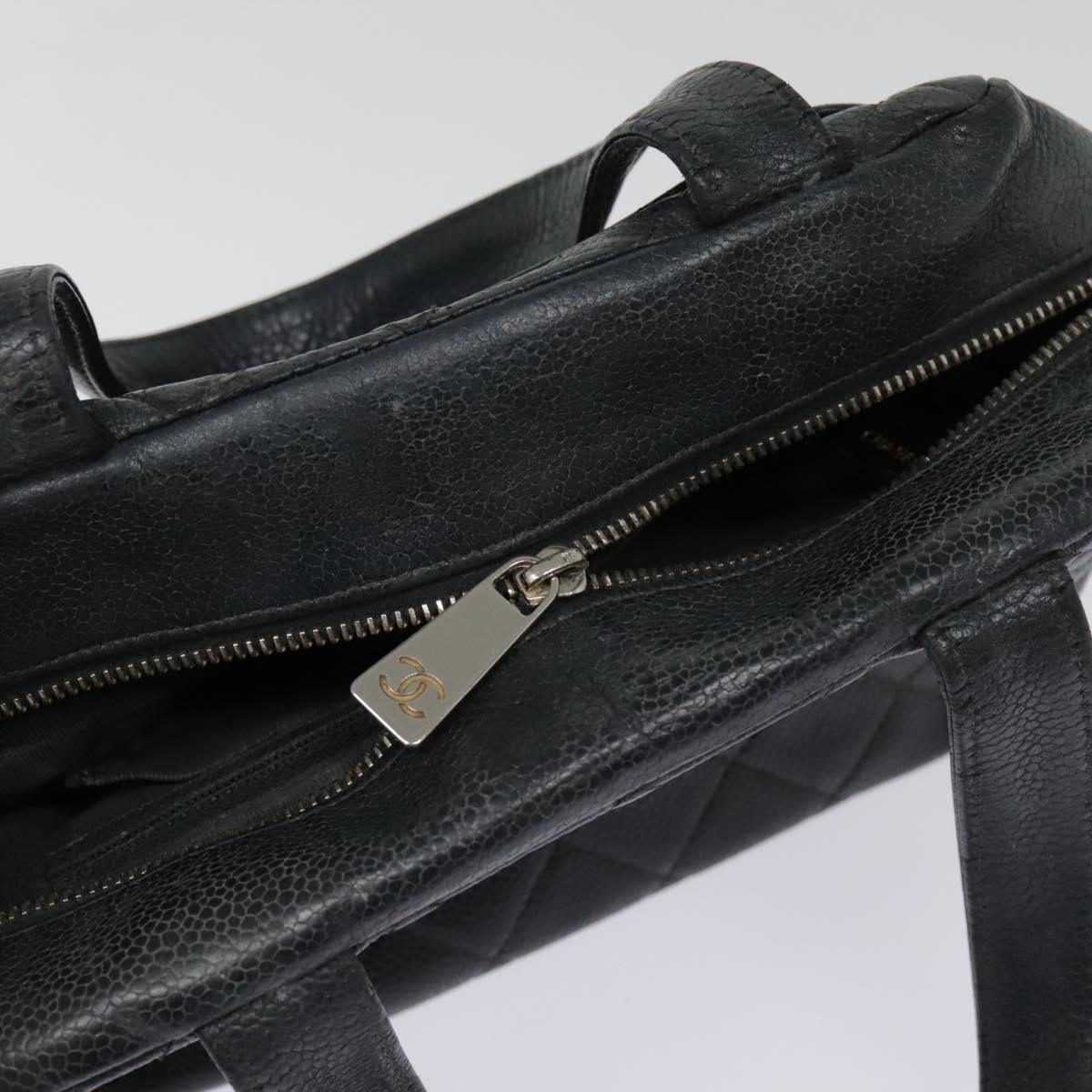 CHANEL Matelasse Hand Bag Caviar Skin Black Silver CC bs18836