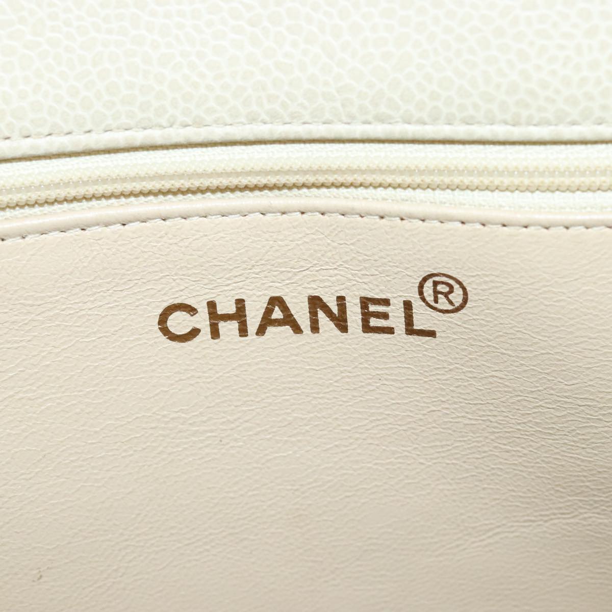 CHANEL COCO Mark Chain Tote Bag Caviar Skin Beige Gold CC bs18886