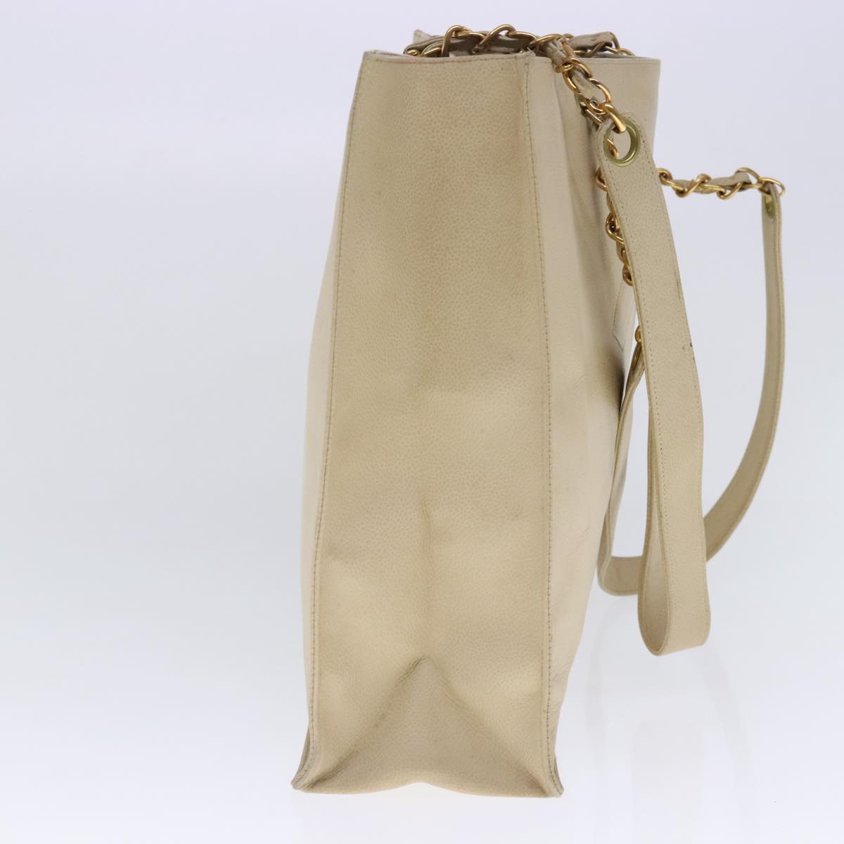 CHANEL COCO Mark Chain Tote Bag Caviar Skin Beige Gold CC bs18886