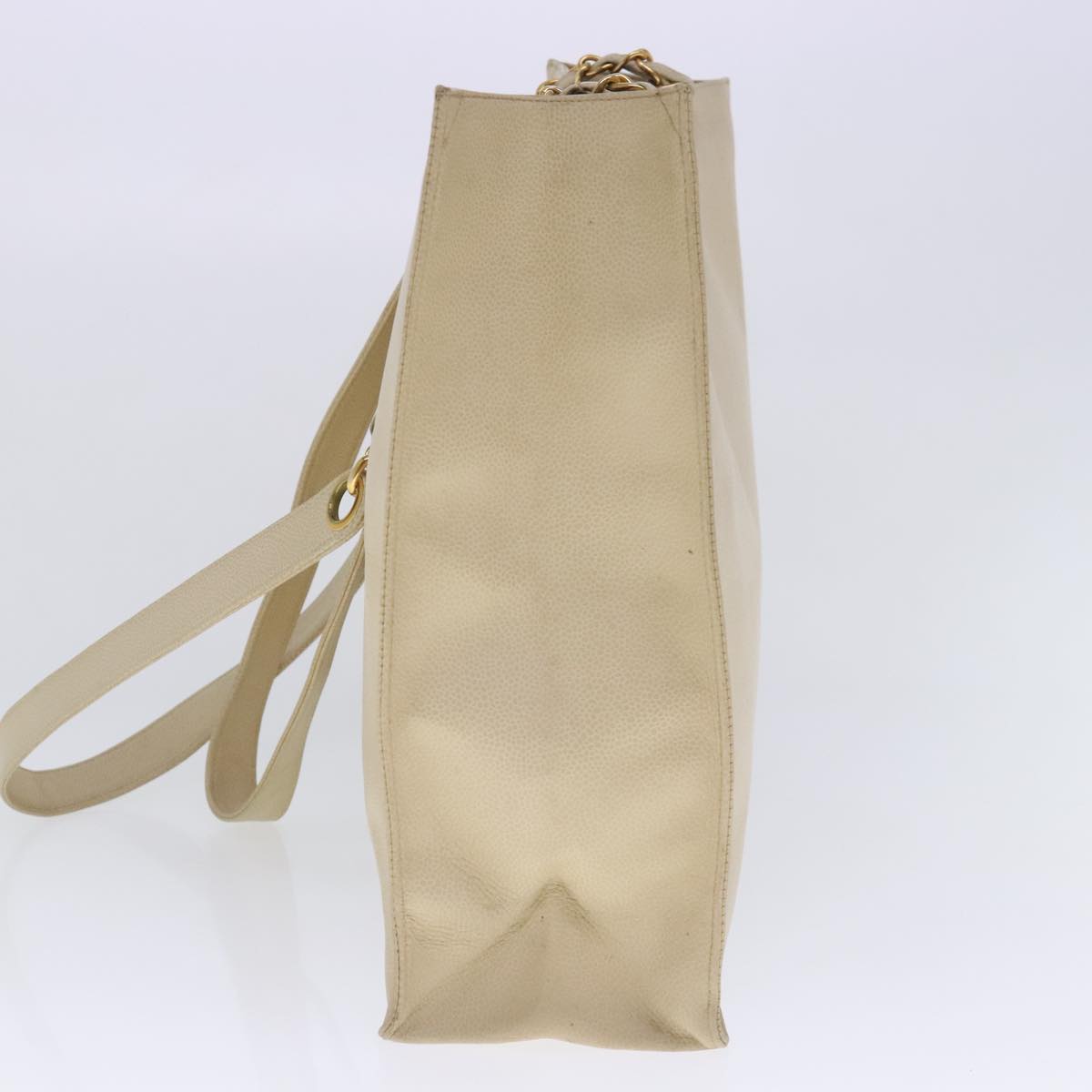CHANEL COCO Mark Chain Tote Bag Caviar Skin Beige Gold CC bs18886