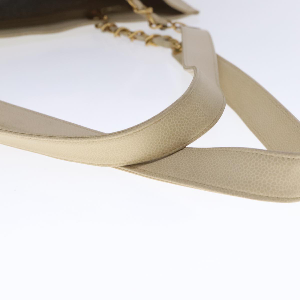 CHANEL COCO Mark Chain Tote Bag Caviar Skin Beige Gold CC bs18886
