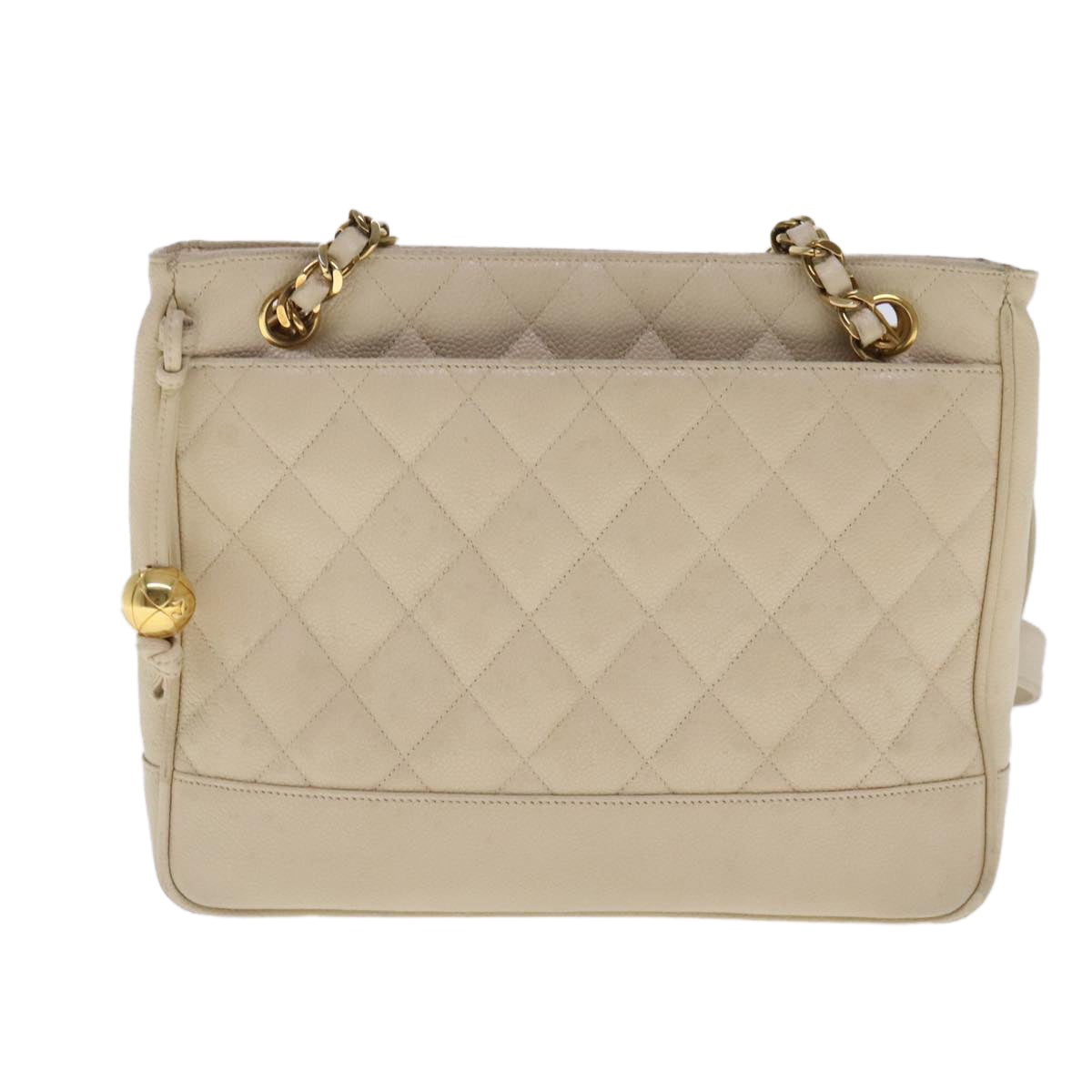 CHANEL Matelasse Chain Shoulder Bag Caviar Skin Beige CC bs18887