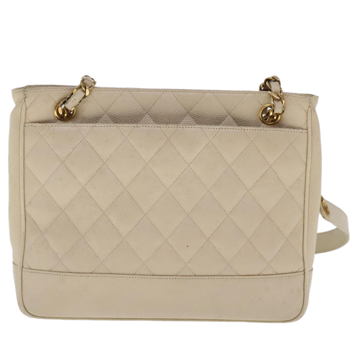 CHANEL Matelasse Chain Shoulder Bag Caviar Skin Beige CC bs18887