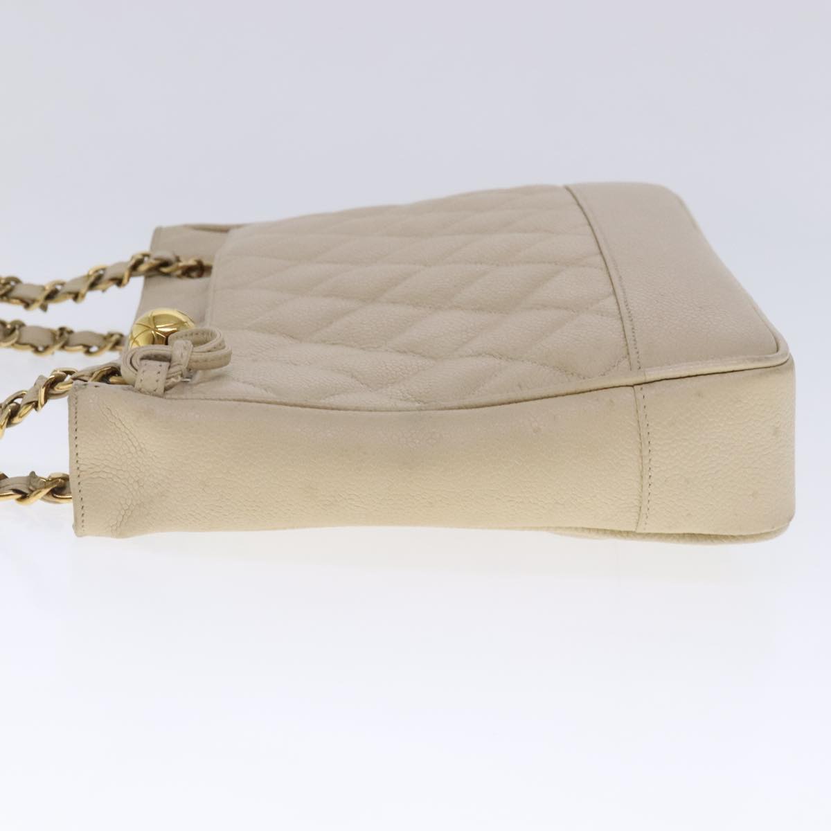 CHANEL Matelasse Chain Shoulder Bag Caviar Skin Beige CC bs18887