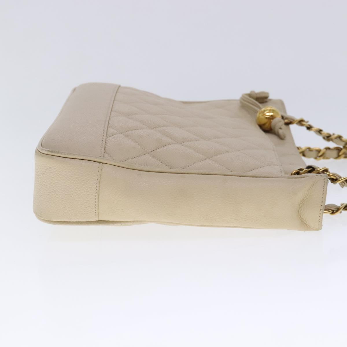 CHANEL Matelasse Chain Shoulder Bag Caviar Skin Beige CC bs18887