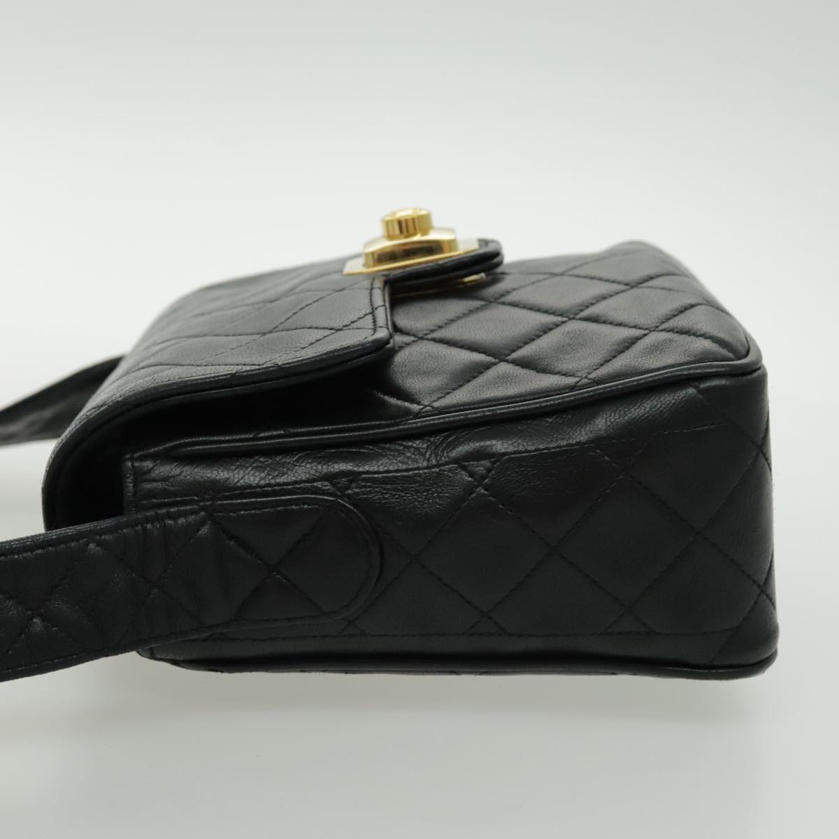 CHANEL Matelasse Shoulder Bag Lamb Skin Black Gold CC bs19046