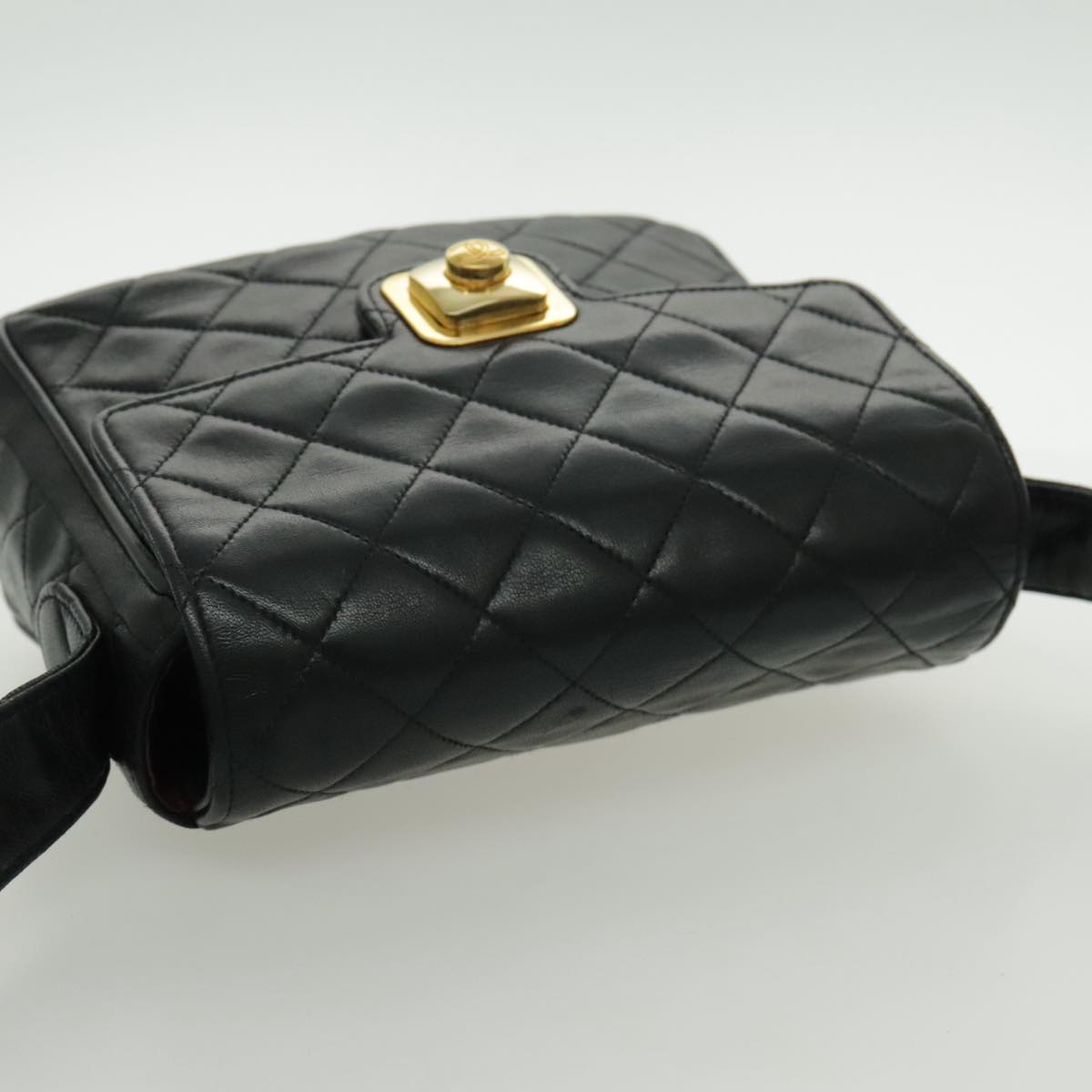 CHANEL Matelasse Shoulder Bag Lamb Skin Black Gold CC bs19046