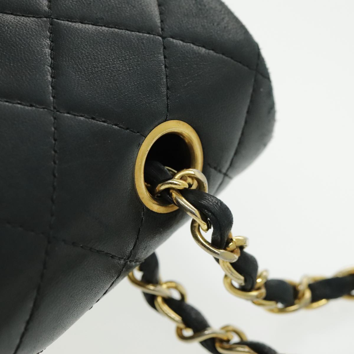 CHANEL Matrasse Chain Shoulder Bag Lamb Skin Black Gold CC bs19047A
