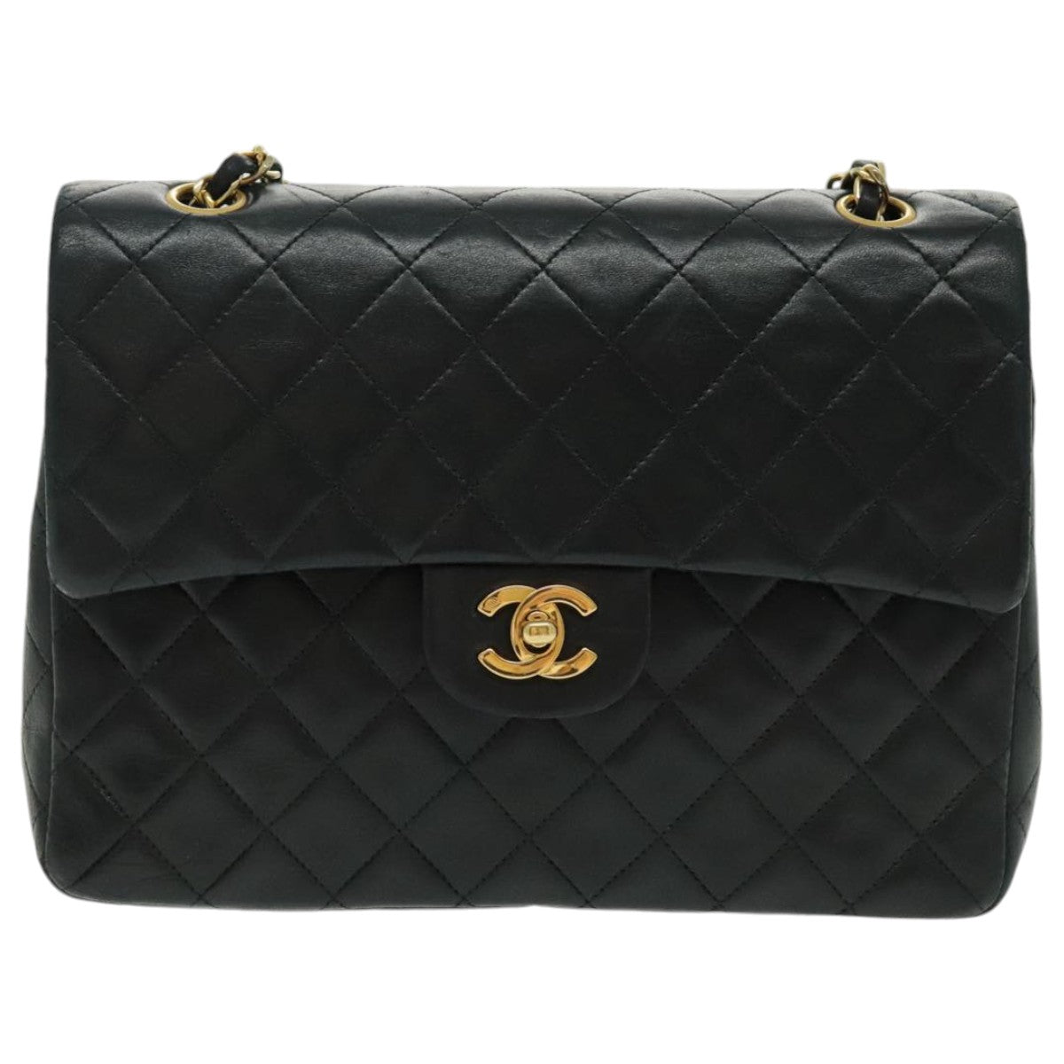 CHANEL Matrasse Chain Shoulder Bag Lamb Skin Black Gold CC bs19047A
