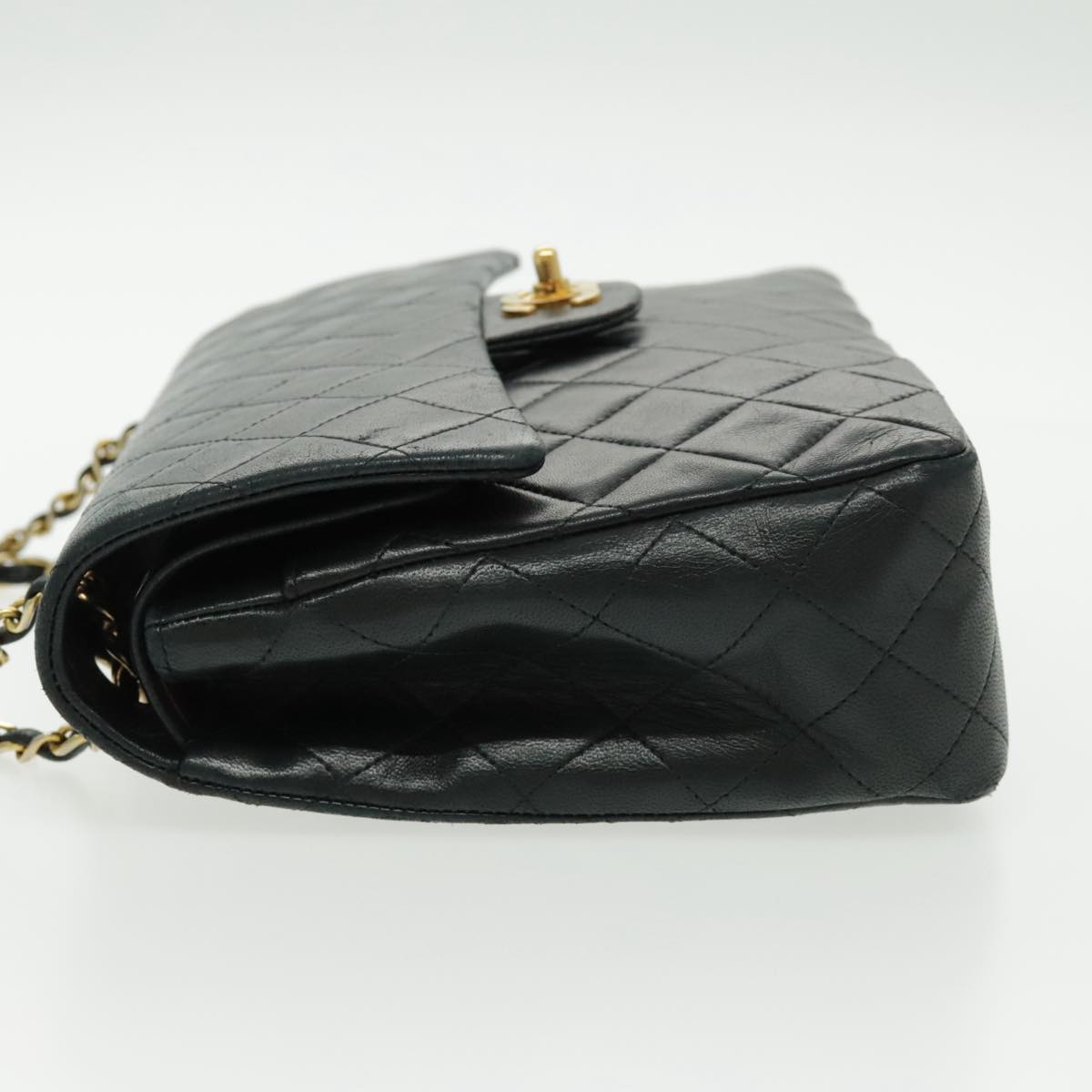 CHANEL Matrasse Chain Shoulder Bag Lamb Skin Black Gold CC bs19047A