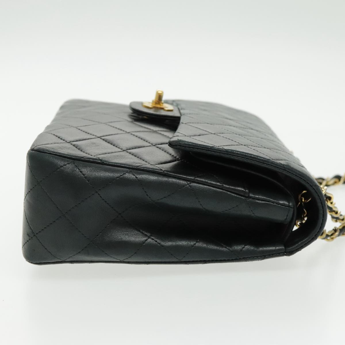 CHANEL Matrasse Chain Shoulder Bag Lamb Skin Black Gold CC bs19047A
