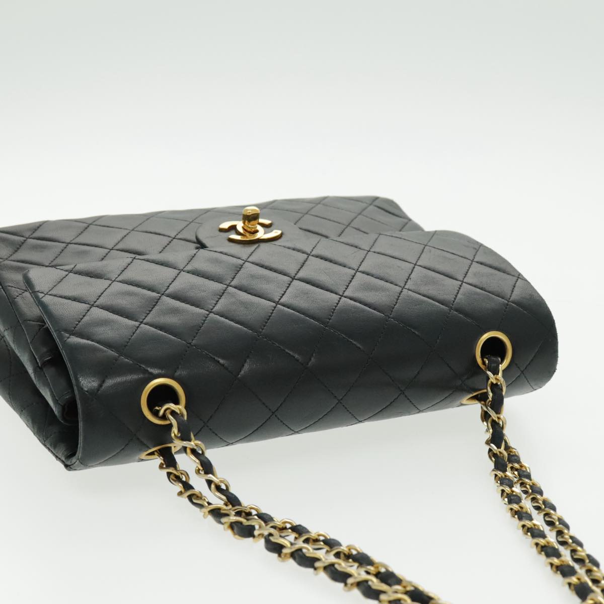 CHANEL Matrasse Chain Shoulder Bag Lamb Skin Black Gold CC bs19047A