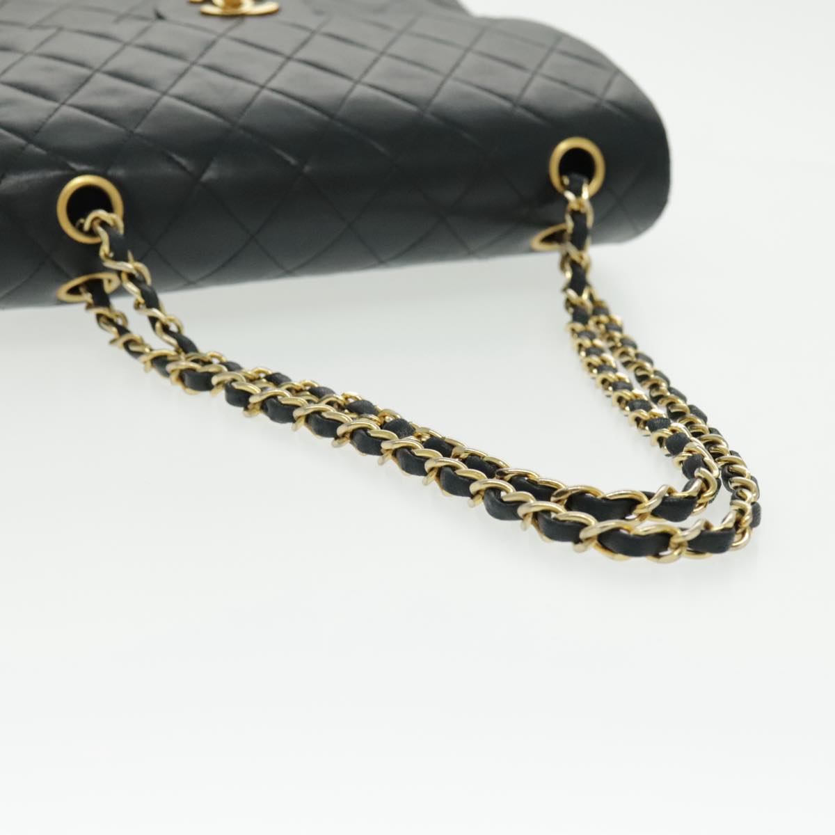CHANEL Matrasse Chain Shoulder Bag Lamb Skin Black Gold CC bs19047A