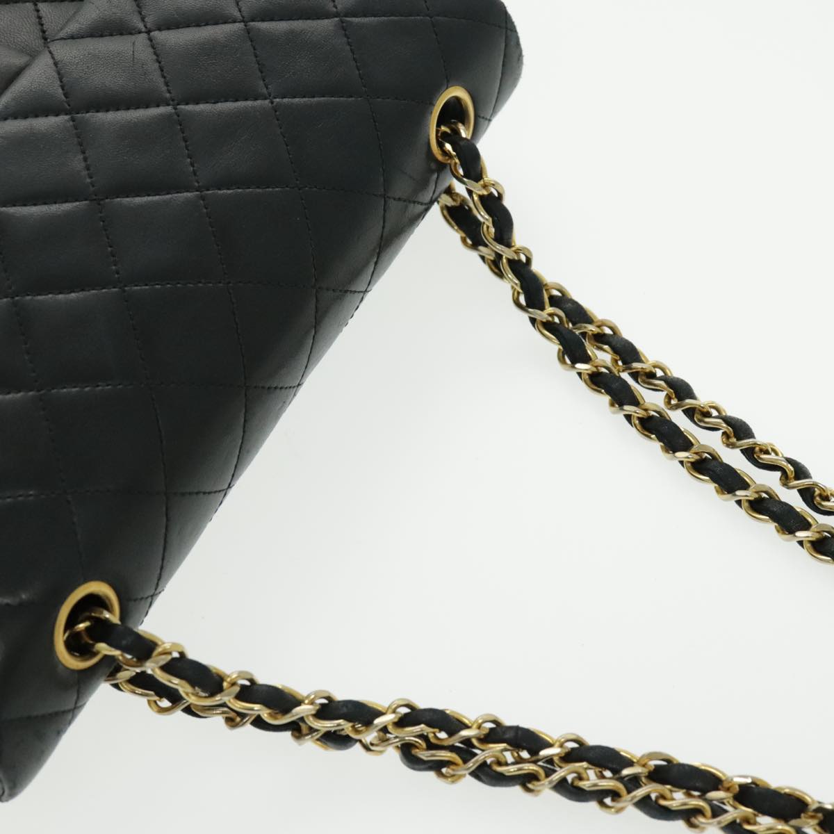 CHANEL Matrasse Chain Shoulder Bag Lamb Skin Black Gold CC bs19047A
