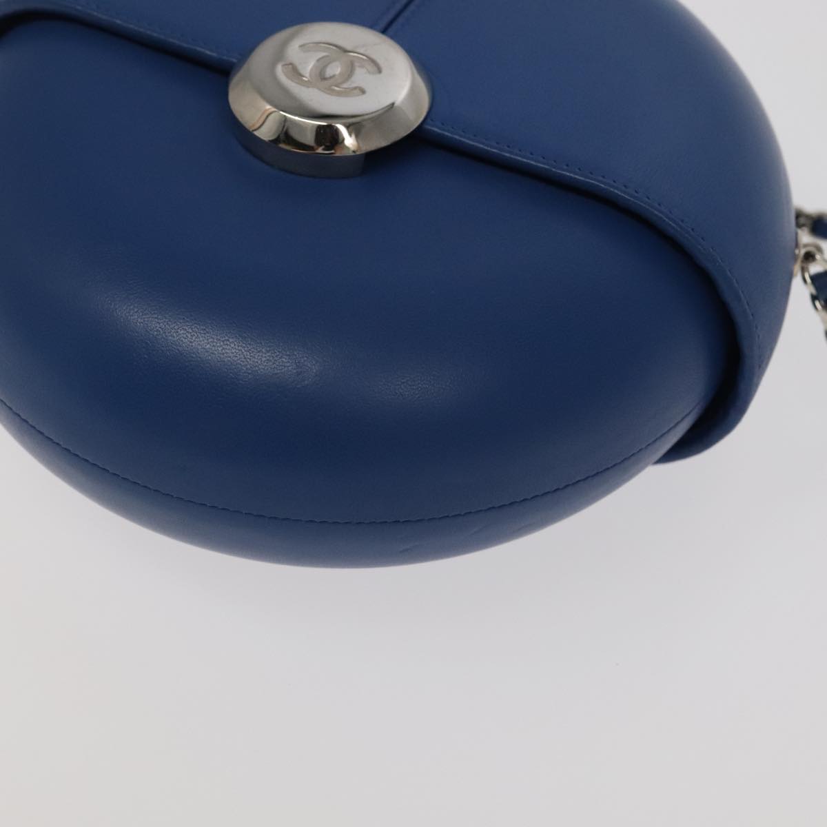 CHANEL Chain Shoulder Bag Lamb Skin Blue CC bs19049A