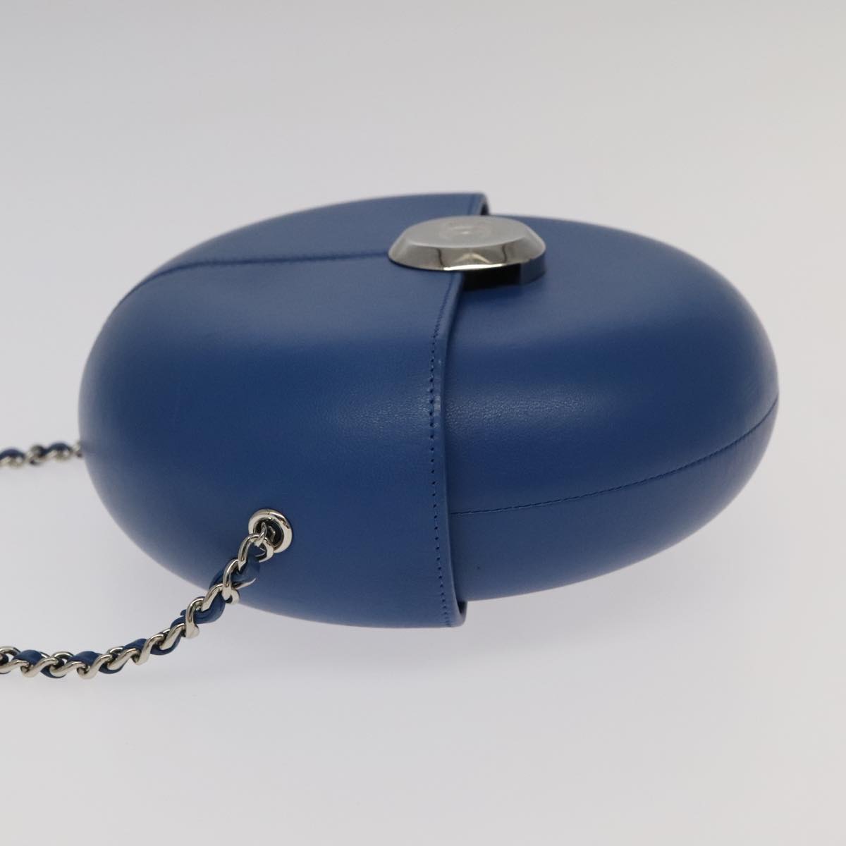 CHANEL Chain Shoulder Bag Lamb Skin Blue CC bs19049A