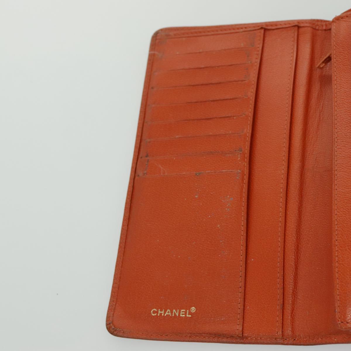CHANEL Long Wallet Leather Orange Gold CC bs19169