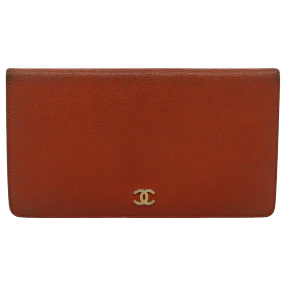 CHANEL Long Wallet Leather Orange Gold CC bs19169
