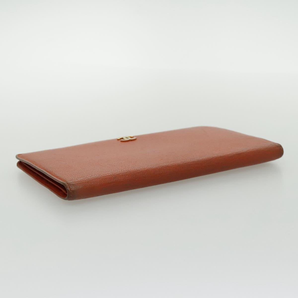 CHANEL Long Wallet Leather Orange Gold CC bs19169