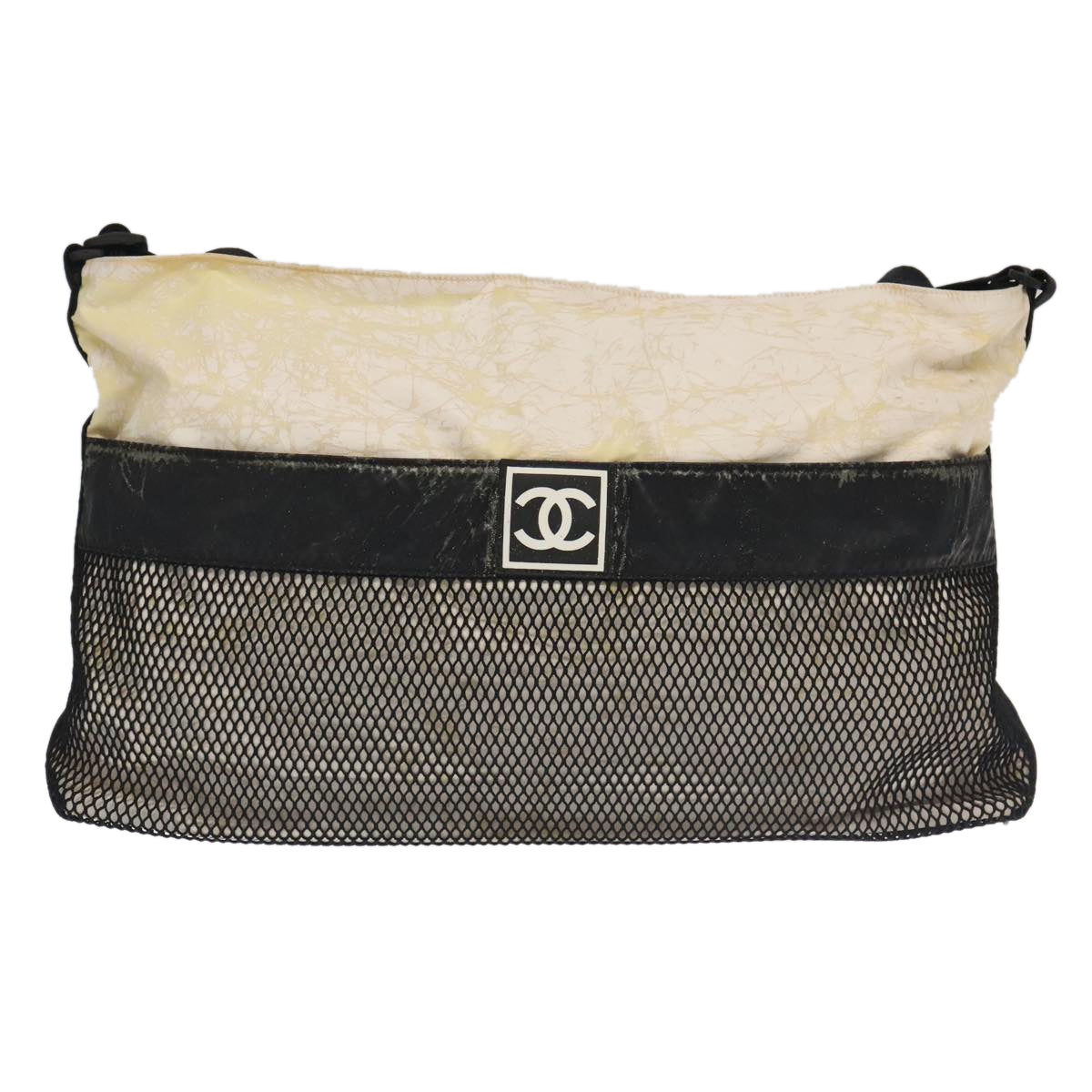 CHANEL Chanel Sports Shoulder Bag Nylon White Black CC bs19291