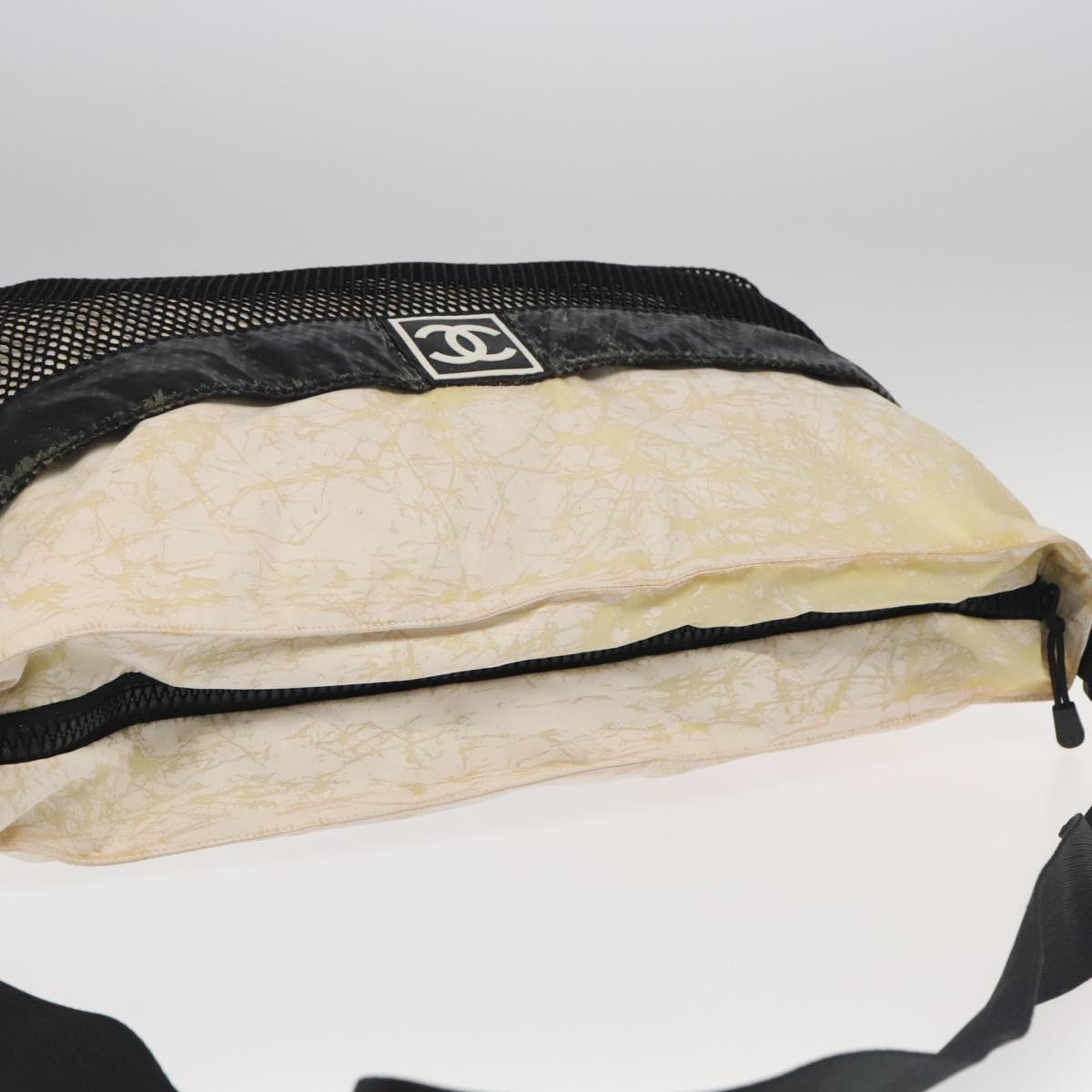 CHANEL Chanel Sports Shoulder Bag Nylon White Black CC bs19291