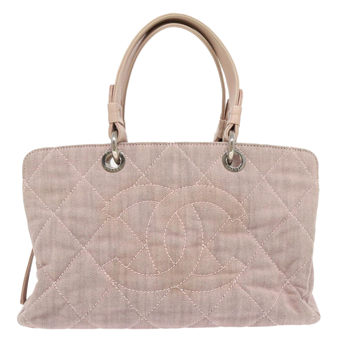 CHANEL Matelasse COCO Mark Hand Bag Canvas Pink Silver CC bs19387