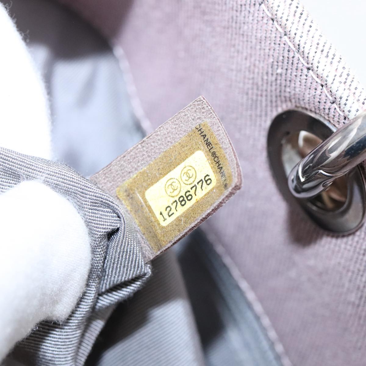 CHANEL Matelasse COCO Mark Hand Bag Canvas Pink Silver CC bs19387