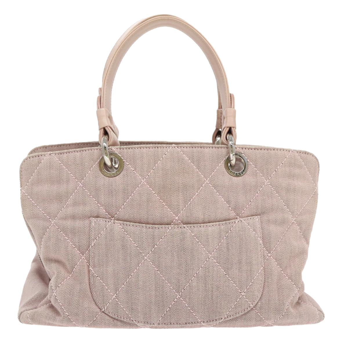 CHANEL Matelasse COCO Mark Hand Bag Canvas Pink Silver CC bs19387