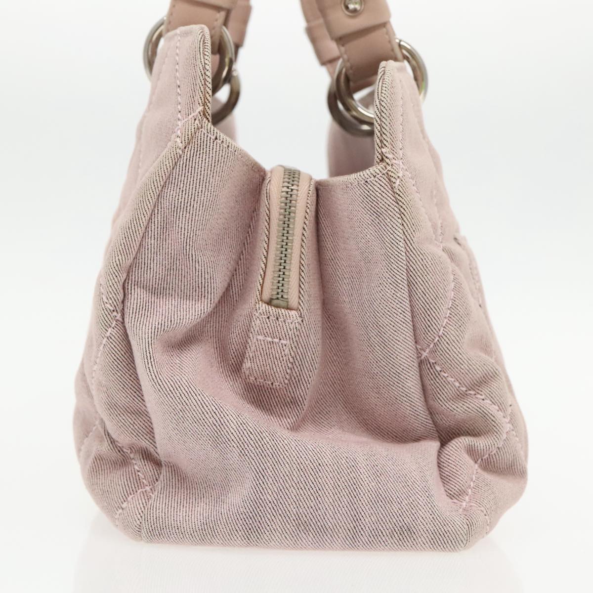 CHANEL Matelasse COCO Mark Hand Bag Canvas Pink Silver CC bs19387