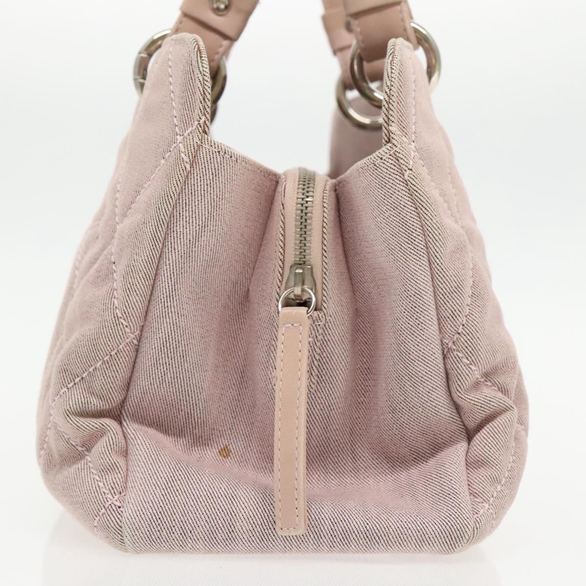 CHANEL Matelasse COCO Mark Hand Bag Canvas Pink Silver CC bs19387
