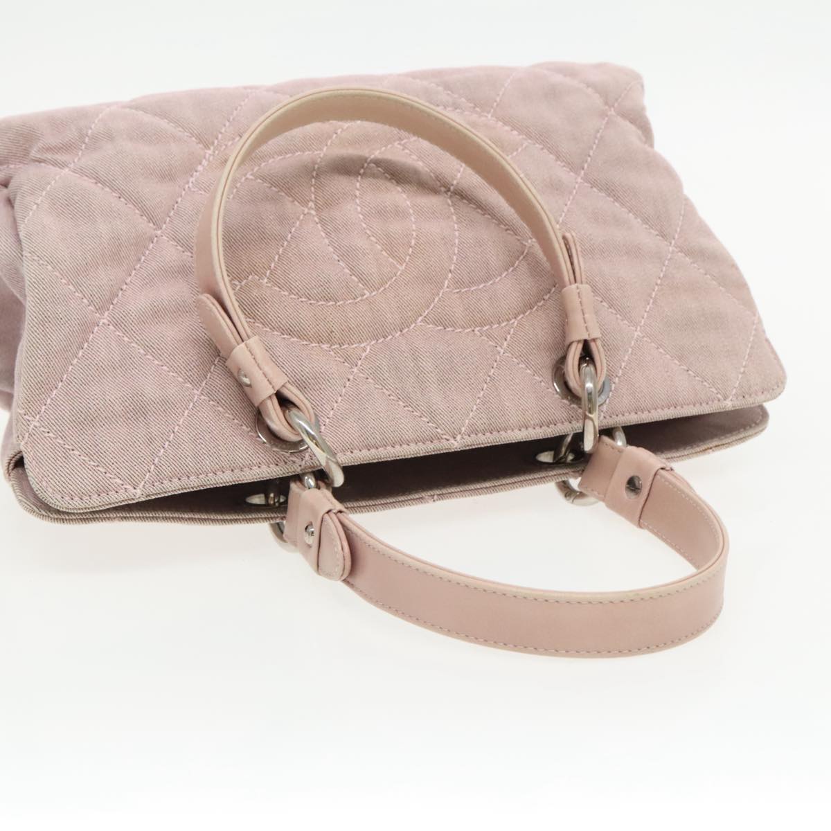 CHANEL Matelasse COCO Mark Hand Bag Canvas Pink Silver CC bs19387