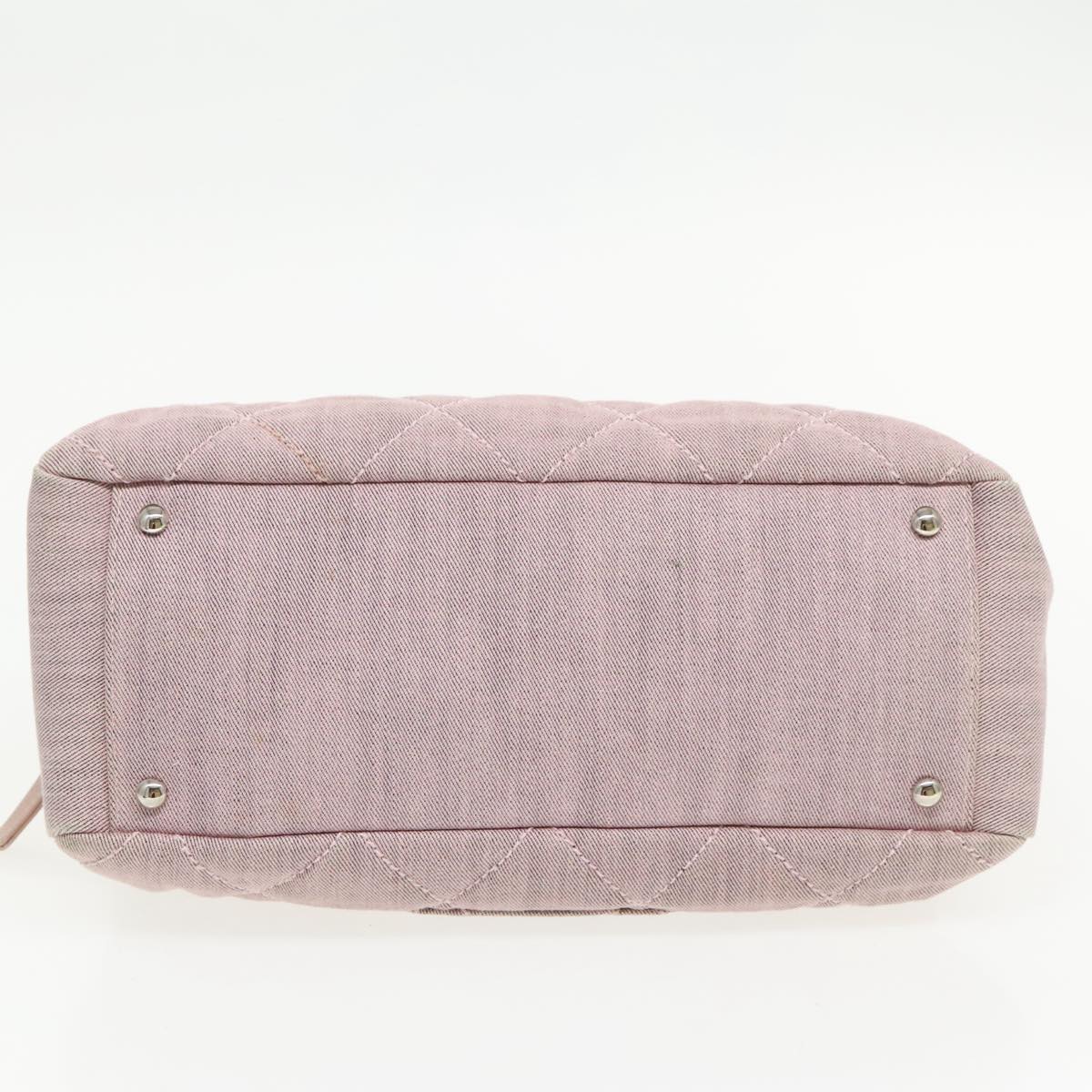 CHANEL Matelasse COCO Mark Hand Bag Canvas Pink Silver CC bs19387