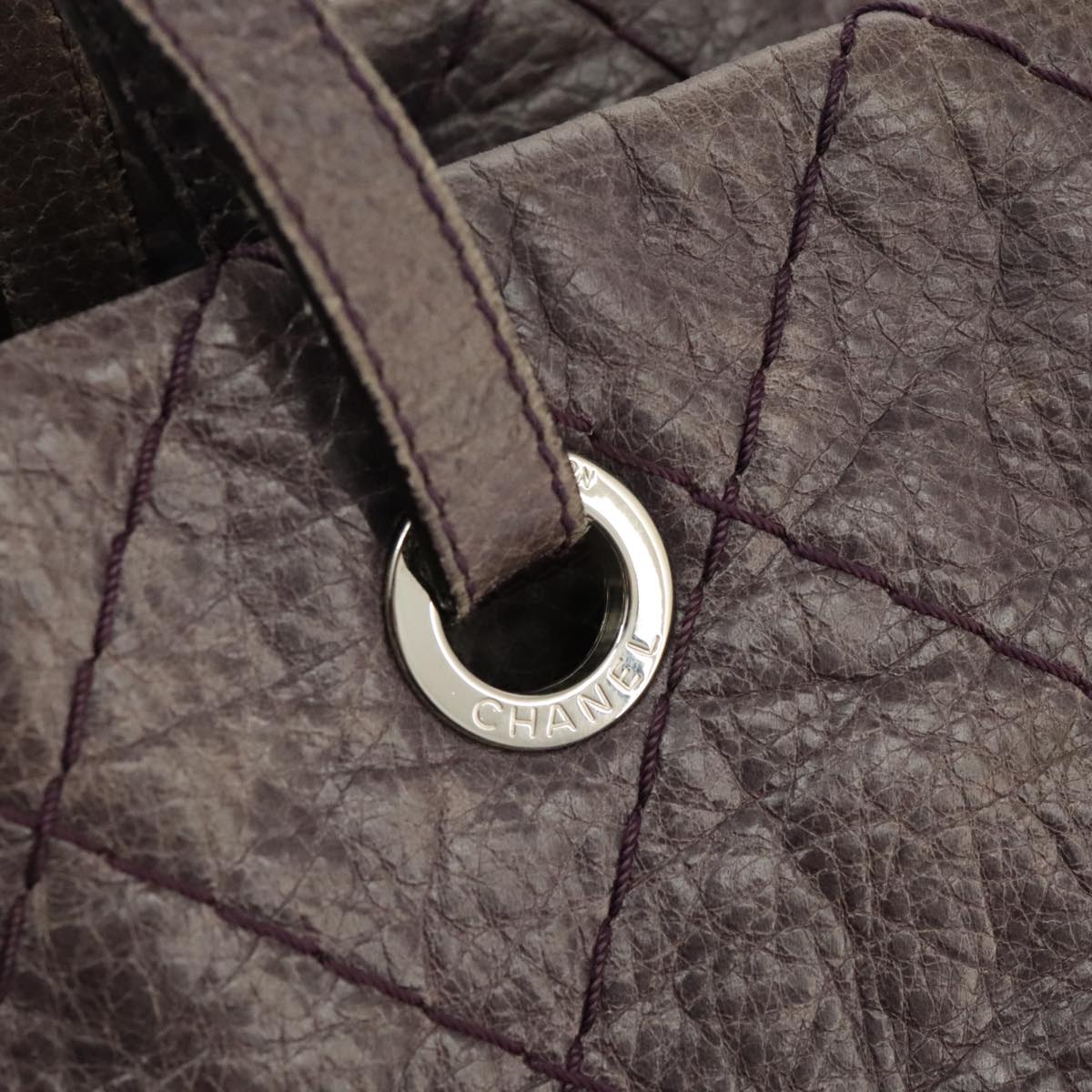 CHANEL Wild Stitch Tote Bag Leather Purple Silver CC bs19398