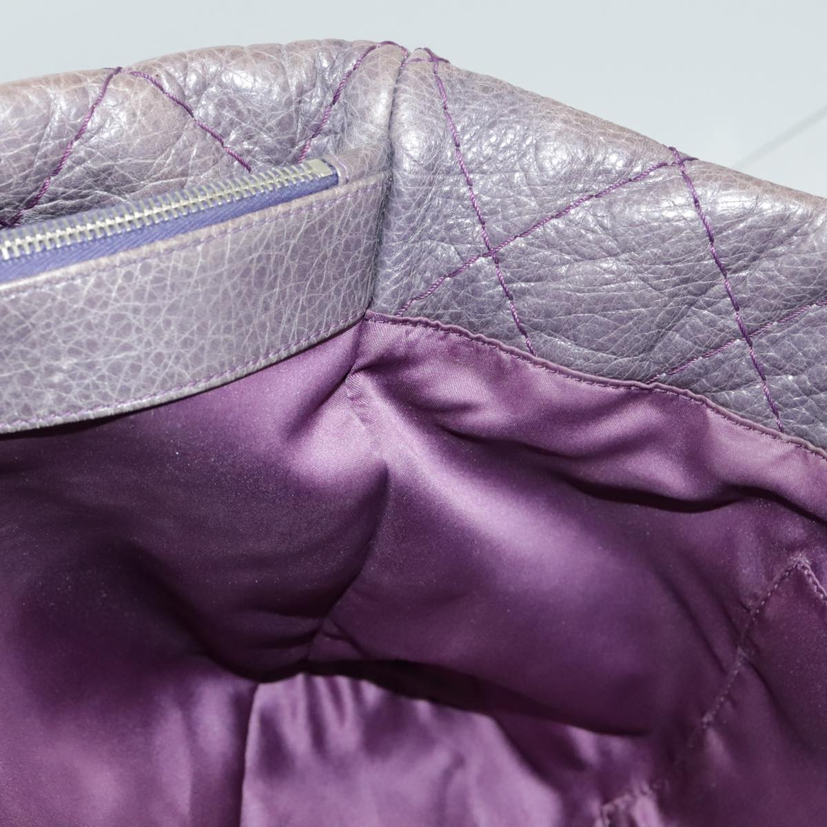 CHANEL Wild Stitch Tote Bag Leather Purple Silver CC bs19398