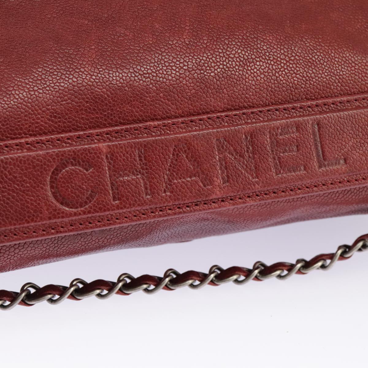 CHANEL Chain Hand Bag Caviar Skin Beige Silver CC bs19418