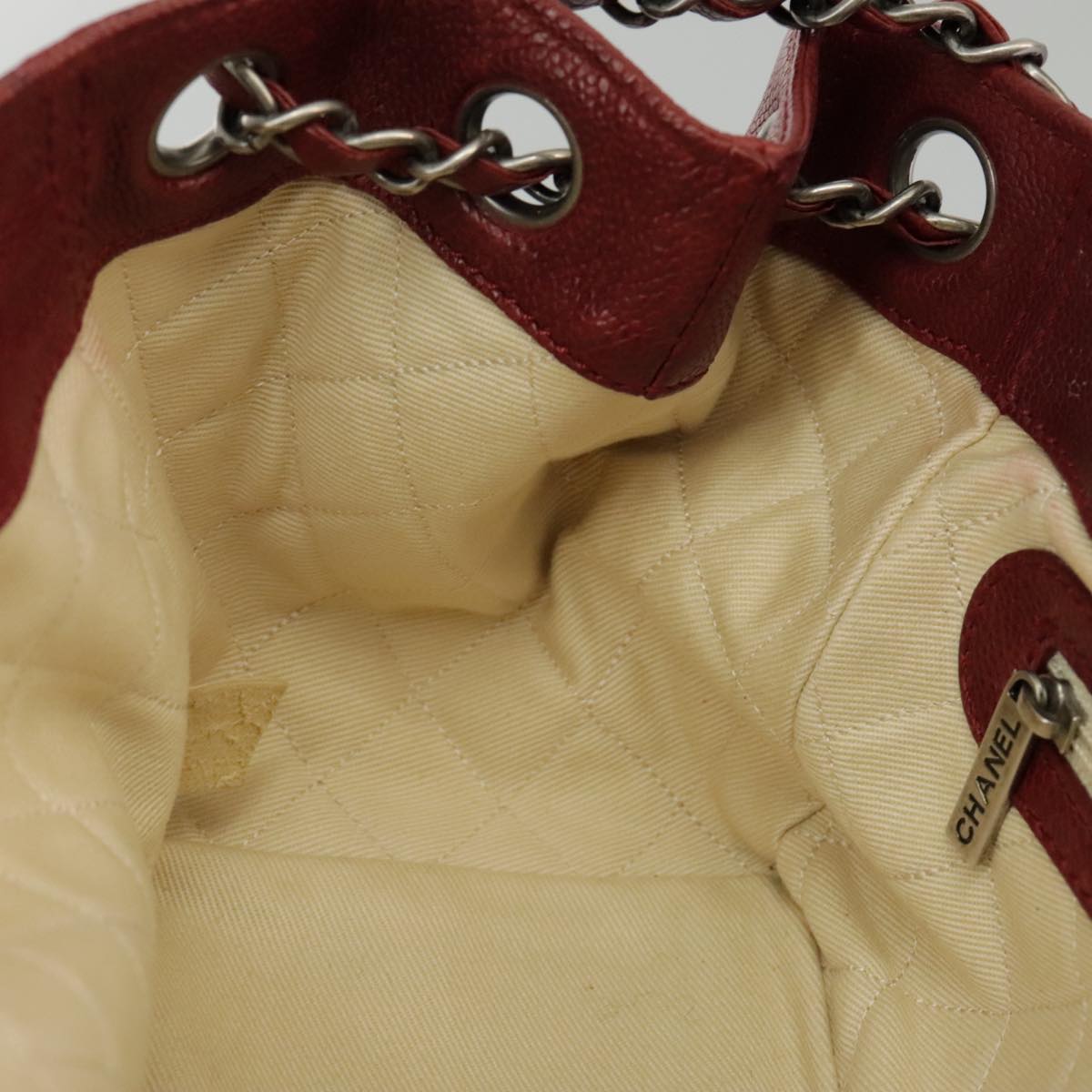 CHANEL Chain Hand Bag Caviar Skin Beige Silver CC bs19418