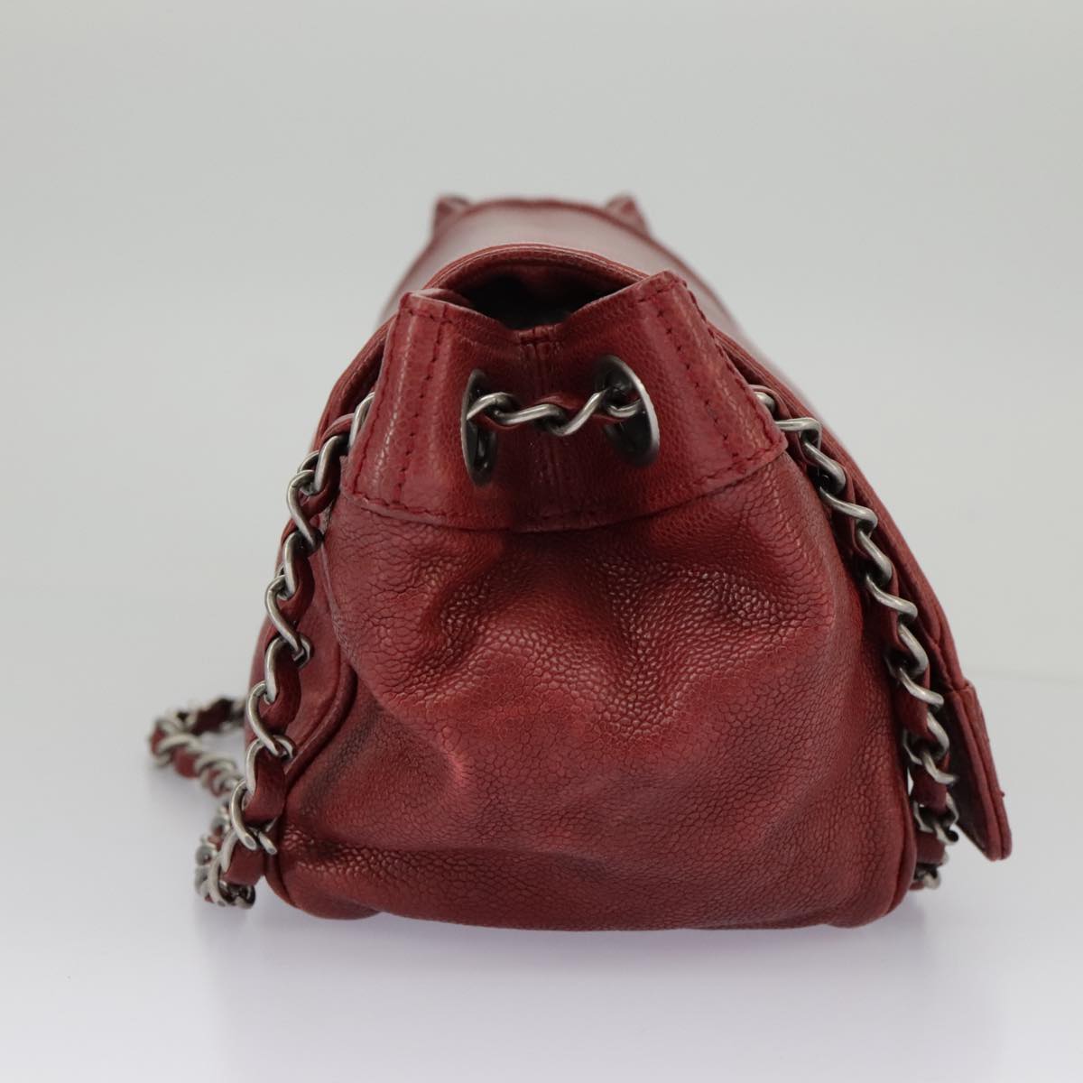 CHANEL Chain Hand Bag Caviar Skin Beige Silver CC bs19418