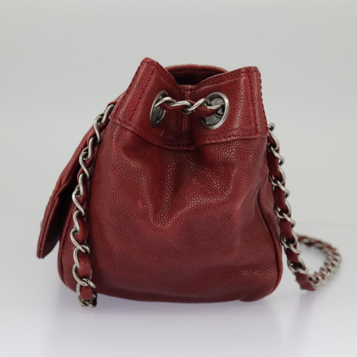 CHANEL Chain Hand Bag Caviar Skin Beige Silver CC bs19418