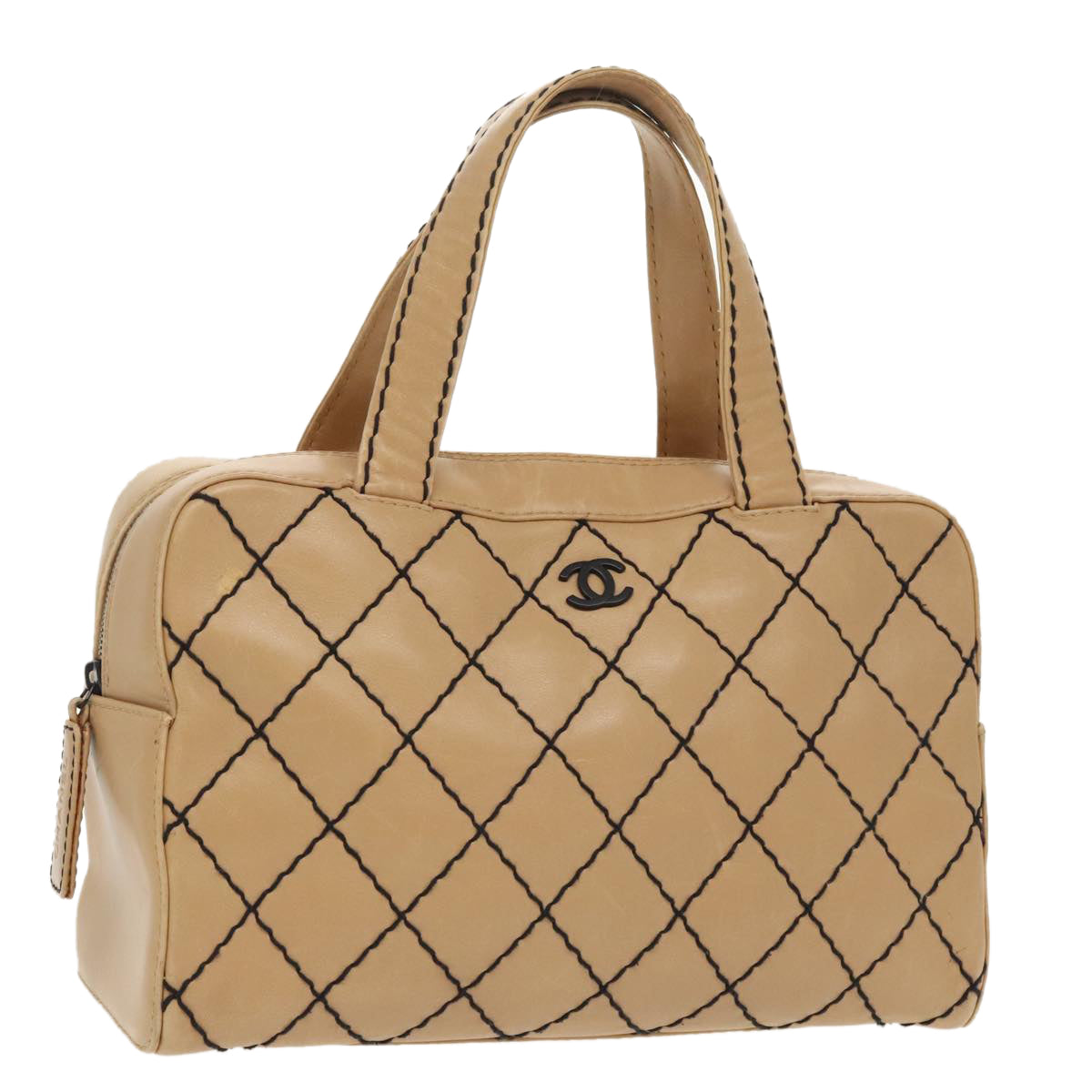 CHANEL Matelasse Wild Stitch Hand Bag Leather Beige CC bs19424