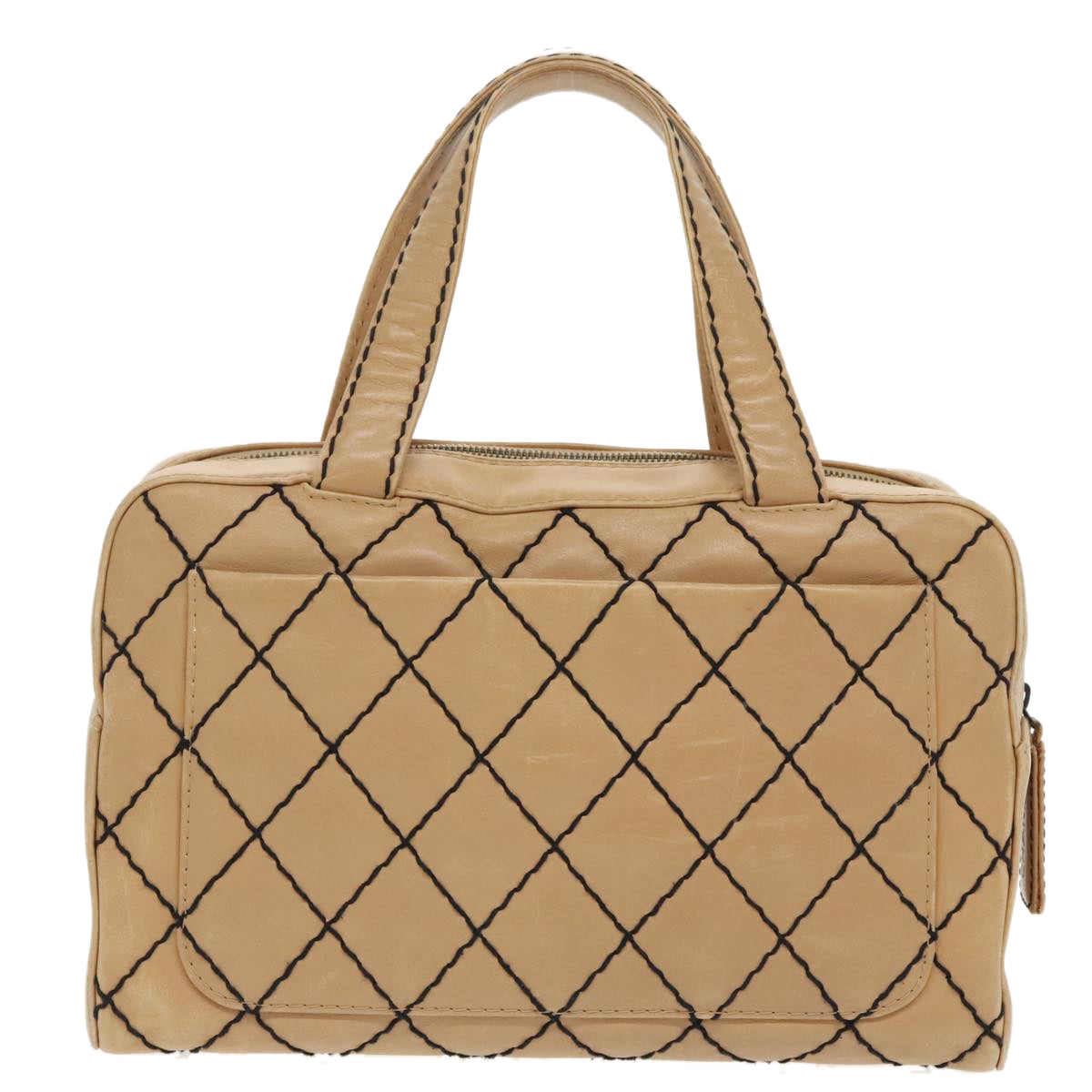 CHANEL Matelasse Wild Stitch Hand Bag Leather Beige CC bs19424