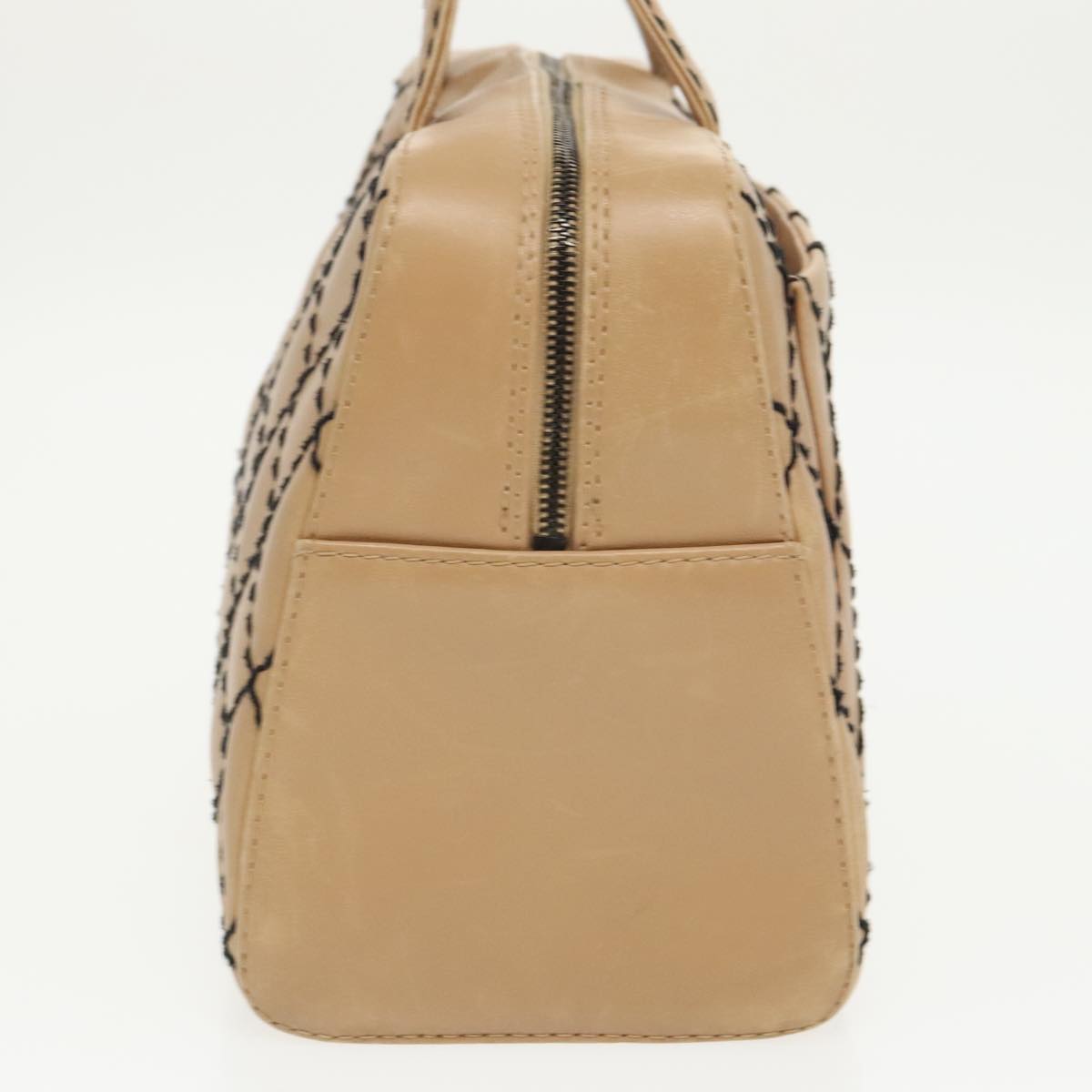 CHANEL Matelasse Wild Stitch Hand Bag Leather Beige CC bs19424