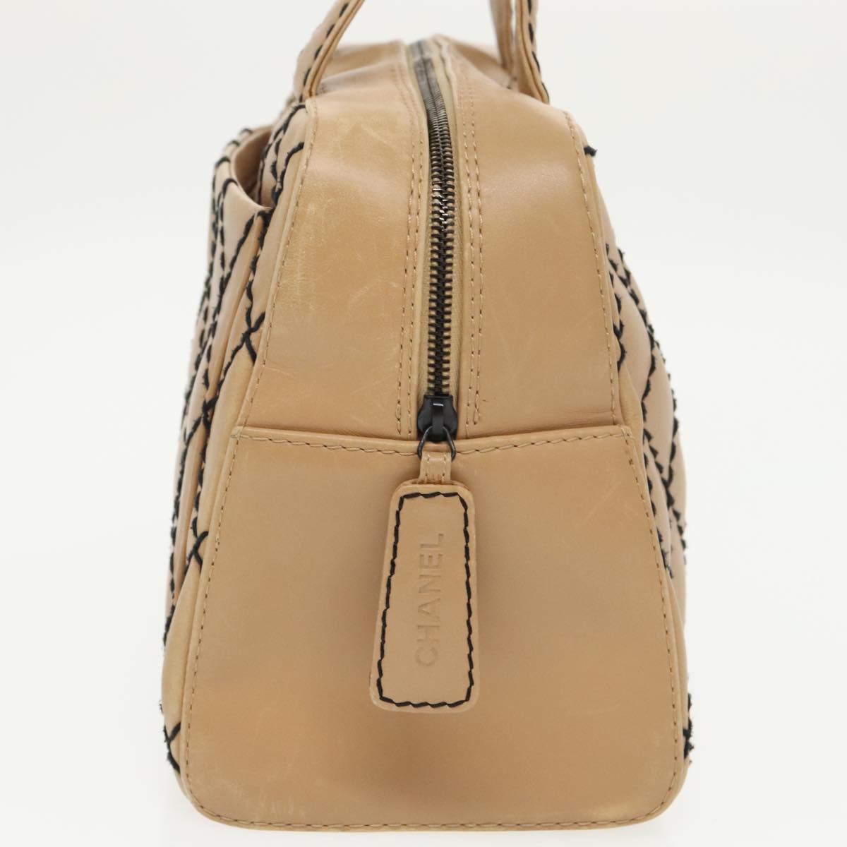 CHANEL Matelasse Wild Stitch Hand Bag Leather Beige CC bs19424