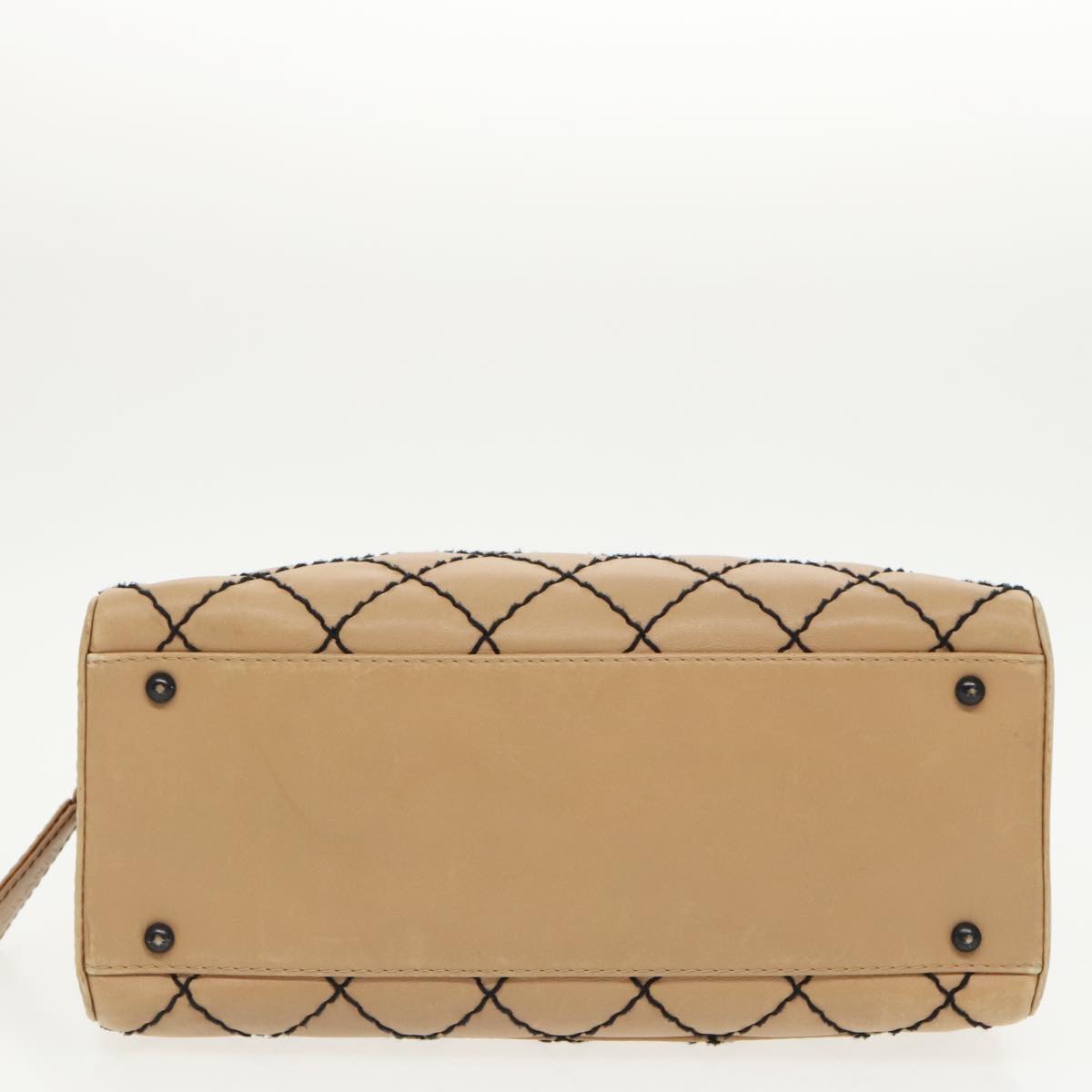 CHANEL Matelasse Wild Stitch Hand Bag Leather Beige CC bs19424